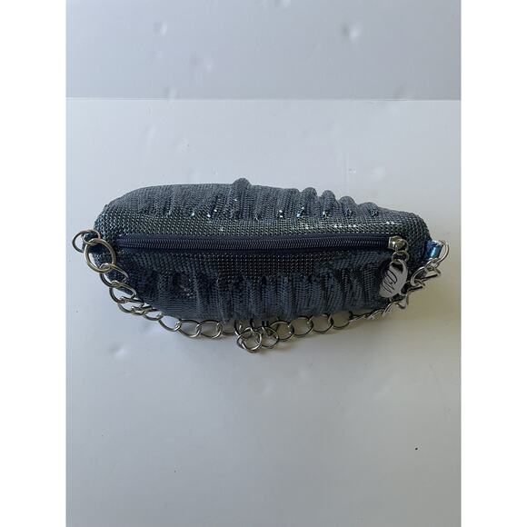 WD Whiting & Davis Blue Metalic Chain mail Mesh Shoulder Bag Evening Bag - Picture 3 of 16